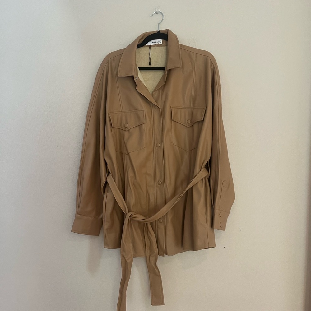 Mango woman’s leather shirt jacket coat - Picture 7 of 12